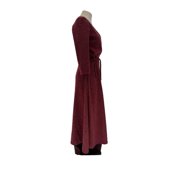 Christine Alcalay Small Wrap Sweater Dress Burgundy Midi Length Pockets - Picture 7 of 14